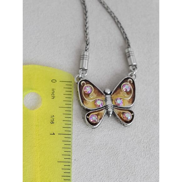 Brighton Butterfly Pendant Necklace Reversible Aurora Borealis Crystal Retired - Picture 8 of 9
